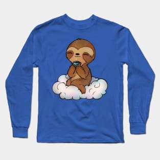 Kawaii Sloth Sipping on Coffee Long Sleeve T-Shirt